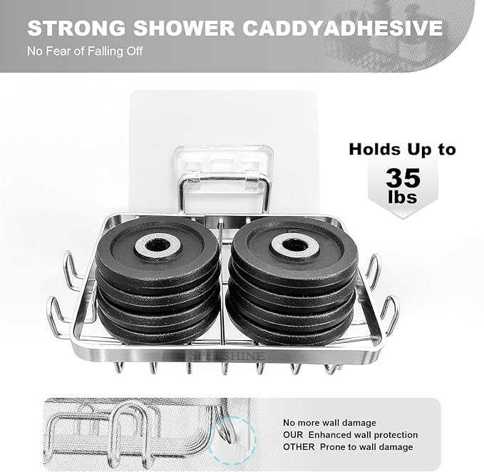 Adhesive Shower Caddy Replaycement,Wall Adhesive Strips Heavy Duty for Storage Shelves Over The Soap Holder Sticker Replacement - 3 Pieces Wider and Protective Wall,Load Capacity 35lb