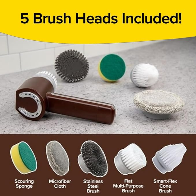 Diydeg Electric Spin Scrubber, 350RPM Deep Wash Rechargeable Washing Brush Scrubber Shower Scrubber with 5 Heads for Bathrooms Kitchen Indoors Outdoors