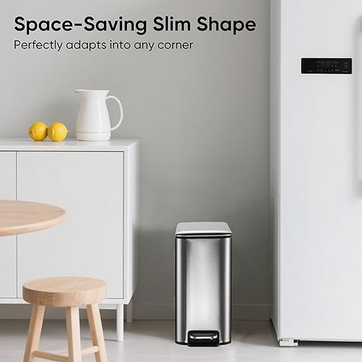 1.3 Gallons 5 Liter Stainless Steel Trash Can Dust Bin Waste Bin Kitchen Bathroom Garbage Can Pedal with Lid Silver