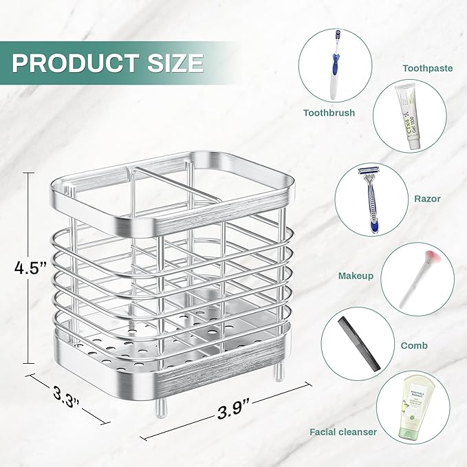 Shower Toothbrush Holders Wall Mounted for Bathrooms, Silver Stainless Steel Bathroom Tooth Brush Holder Storage Organizer for Shower, Electric Toothpaste Caddy Stand, House Essentials for New Home