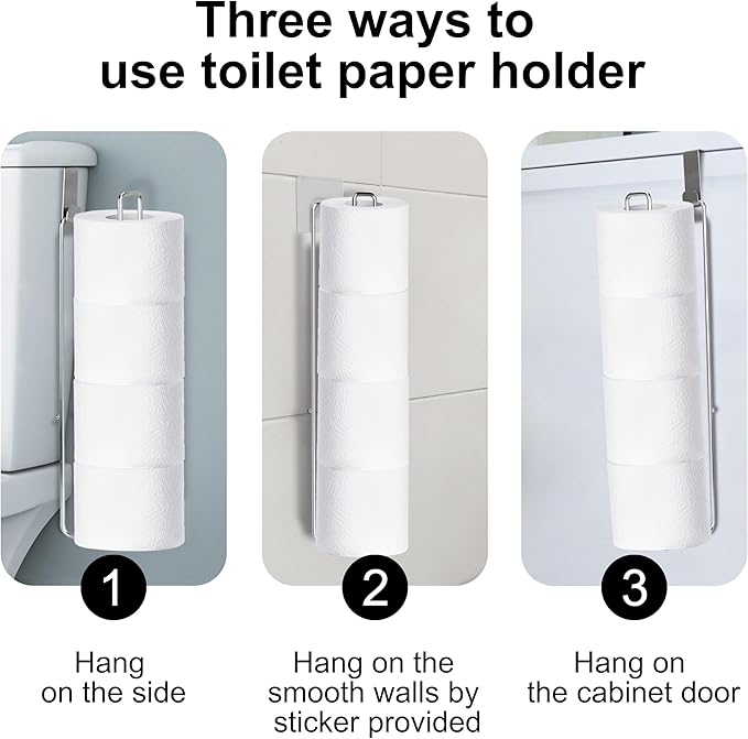 Toilet Paper Holder for 4 Rolls Tissue, Over The Tank Toilet Paper Holder, Stainless Steel Rustproof Toilet Paper Storage Wall Mount, fo Bathroom Storage and Organization, Silver, 1 PC