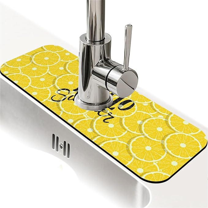 Faucet Draining Mat For Kitchen Sink, Lemon Summer Diatom Mud Absorbent Drain Pad For Bathroom Kitchen Sink Splash Guard Drying Mat