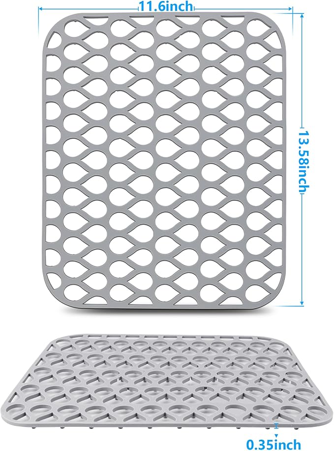 Sink Protectors for Kitchen Sink,2 PCS Silicone Kitchen Mat 13.58"x11.6",Non-Slip Bottom Guard Compatible with Farmhouse/Stainless Steel/Porcelain(Grey)