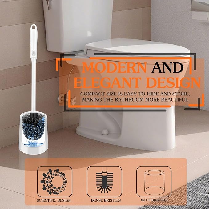 Toilet Brush and Holder Set, 3 Pack Long Handle Non-Slip Grip Toilet Bowl Brush, Hard Toilet Brush, Deep Cleaning for Bathroom Toilets, Easy to Assemble White ﻿