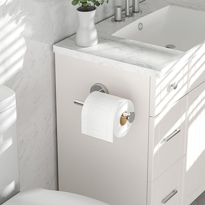 Toilet Paper Holder Wall Mount Bathroom Paper Roll Holder Tissue Handle Stainless Steel for Farmhouse Kitchen Silver Chrome
