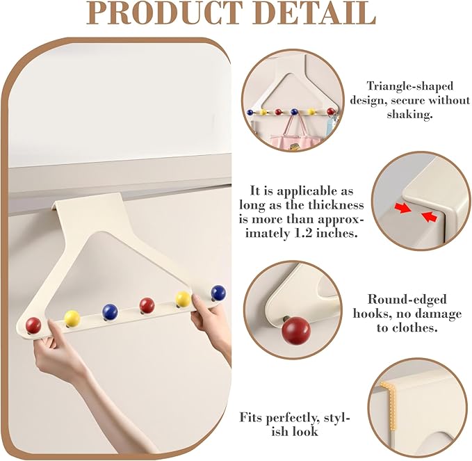 HGZBS Pastel Over Door Hooks with Damage-Free Adhesive Mount, 6 Heavy Duty Hooks 8.7 Inch Height No Drill for Coats & Robes (Macaron, Regular)