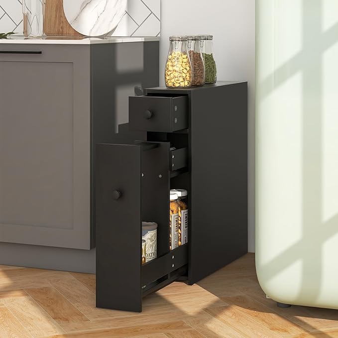 Tangkula Slim Bathroom Cabinet, Free-Standing Storage Cabinet with Slide Out Drawers, Narrow Floor Home Organizer Next to Toilet, Bathroom Toilet Paper Holder, 19 x 6.5 x 23 Inch (Black)