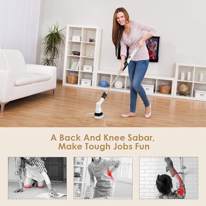 LEPOWERP [2020 Upgraded] Electric Spin Scrubber, Cordless Bathroom Shower Scrubber with 3 Replaceable Cleaning Brush Head & Adjustable Extension Handle for Home & Office