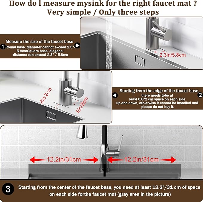 Fast Drying Faucet Mat for Kitchen Sink - 24 Inch Quick Dry Stone Diatomite Faucet Splash Guard & Drip Catcher with Sponge Foot Pads for Kitchen Sink, Bathroom Tray Counter Prevents Moisture Buildup