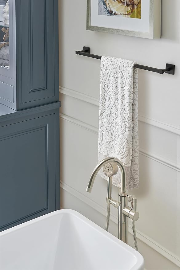 Amerock BH36074MB | Matte Black Towel Bar | 24 in (610 mm) Towel Rack | Appoint | Bathroom Towel Holder | Bathroom Hardware | Bath Accessories