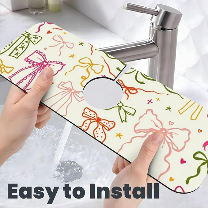 Colorful Bow 15" X 5.5" Kitchen Sink Splash Guard, Faucet Guard Draining Mat, Faucet Suction Pad For Kitchen Bathroom