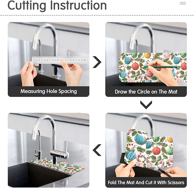 Christmas Baubles Holly Bells Sweet Kitchen Sink Splash Guard Sink Faucet Mat Faucet Handle Drip Catcher Drain Mats for Kitchen Bathroom Countertop Absorbent Dish Drying Pad 2Pack 3