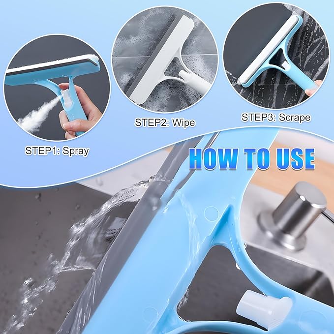 3 in 1 Spray Squeegee, 3 in 1 WindowSqueegee Cleaner, Spray WindowSqueegee Cleaner Tool with SprayBottle, for Car, Window (Blue)