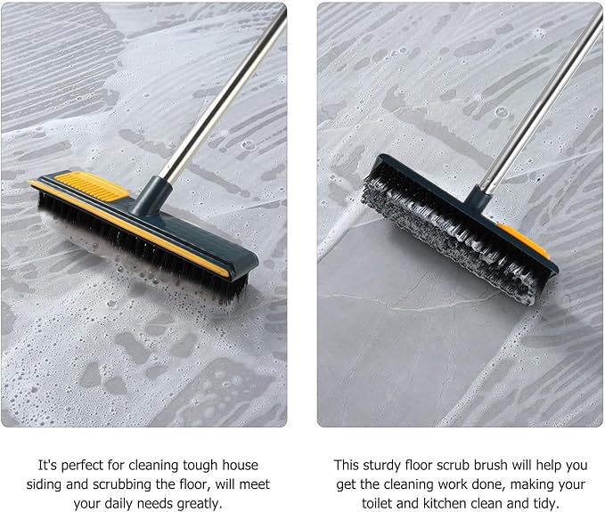 Long Handle Floor Brush with Hard Bristles, 108cm Scrub Brush for Bathroom and Toilet Cleaning, Shower Floor Scrubber for Tile and Grout, Yellow Cleaning Tool for Home Use
