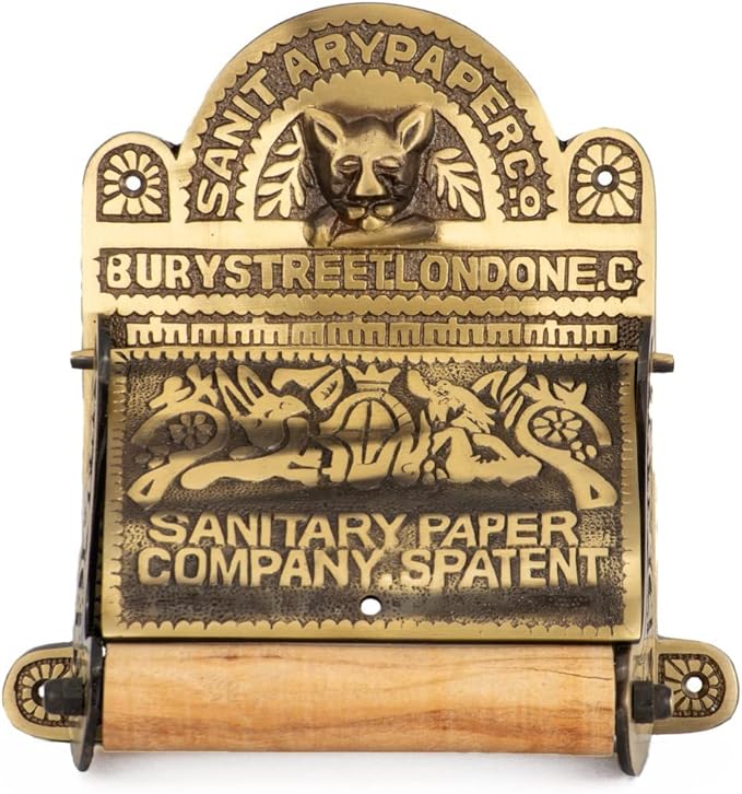 Renovators Supply Manufacturing Antique Brass Wall Mount Toilet Tissue Paper Holder 6.9" Wide Victorian Style Rust Resistant Solid Brass Bathroom Toilet Sanitary Paper Roll Holder Storage with Lid
