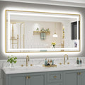 72x36 Inch LED Bathroom Mirror with Gold Frame, Backlit & Front Lit, Anti-Fog Lighted Bathroom Vanity Mirror for Wall, Memory Function, Dimmable, HD Tempered Glass, Shatter-Proof