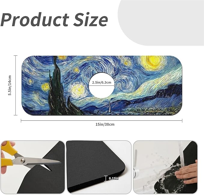 Kitchen Sink Splash Guard，Starry Night Faucet Mat Sink Gadgets-Super Absorbent Fast Drying Mat Drip Catcher for Kitchen, Bathroom,Sink Mat, Dish Drying Mat, Bathroom(15" X 5.5" )