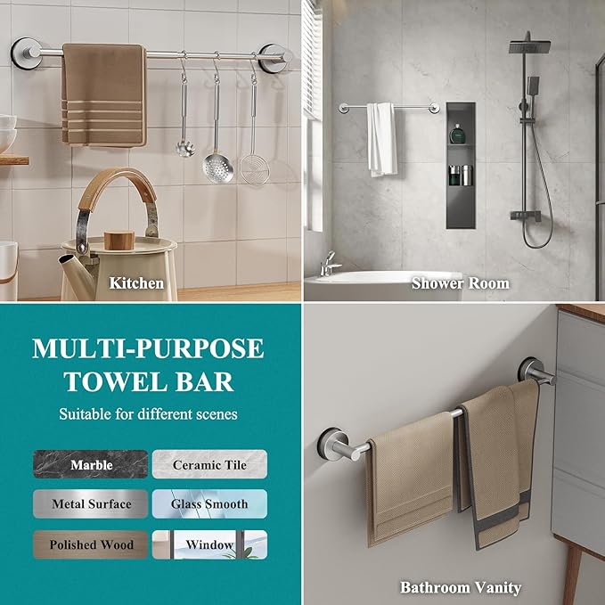 Towel Bar for Bathroom Wall,Adjustable 14.6~24 Inch Towel Racks for Bathroom Wall Mounted, Towel Holder for Glass Shower Door,Bathroom Accessories,Apparment Essentials,Home Decor-Silver
