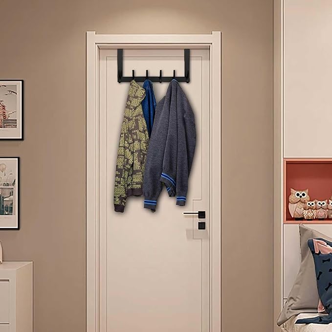 Over The Door Hooks, Back of Door Coat Hanger, Towel Racks for Bathroom with 12 Coat Hooks for Hanging Clothes, Black
