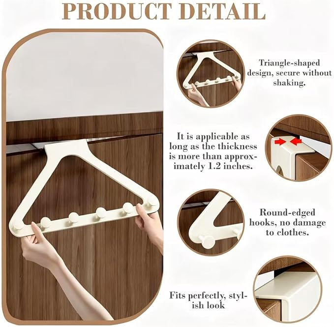 HGZBS Over Door Hooks, No Drill Silent Use 6 Hooks for Towels & Clothes, Modern Matte Metal 10.6 inch (Cream White, Extended)