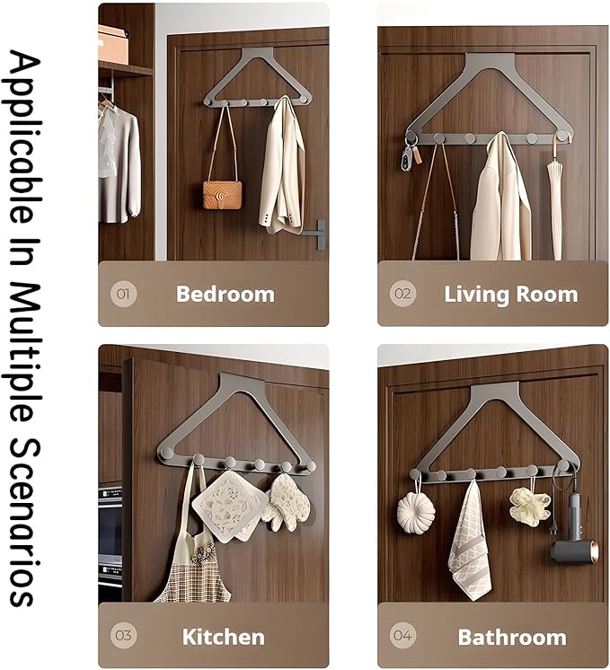 Over The Door Rack for Hanging Clothes, Towel Hooks for Bathroom Over Door Heavy Duty, Over The Door Organizer with Hooks (Gun Grey)
