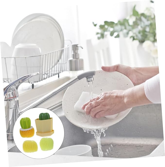 2sets Cactus Modeling Cleaning Brush Set Electric Brush Cleaner for Bathroom Dish Cleaning