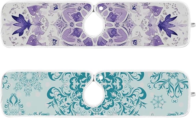 Sink Faucet Absorbing Mat Kitchen Sink Splash Guard Splash Faucet Drip Catcher for Bar RV Bathroom 2PCS 14.9x5.5in Lavender Flowers Teal Mandala Purple