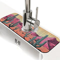 Kitchen Sink Splash Guard，Cacti and colorful deserts Faucet Mat Sink Gadgets-Super Absorbent Fast Drying Mat Drip Catcher for Kitchen, Bathroom,Sink Mat, Dish Drying Mat, Bathroom(15" X 5.5" )