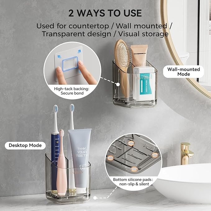 Toothbrush Holders for Bathrooms, 3 Slots Detachable Electric Toothbrush Holder Wall Mounted with Divider, Removable Tooth Brush and Toothpaste Holder Organizer for Bathroom/Kitchen/Office