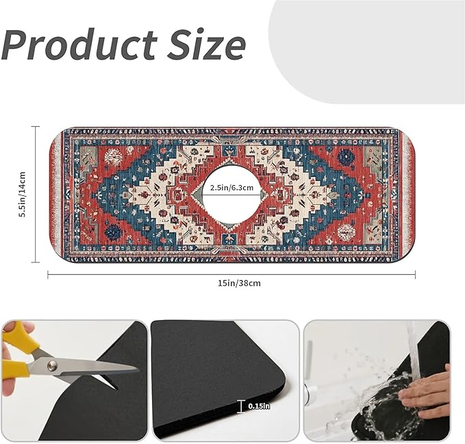Kitchen Sink Splash Guard，Rhombus shaped geometric Faucet Mat Sink Gadgets-Super Absorbent Fast Drying Mat Drip Catcher for Kitchen, Bathroom,Sink Mat, Dish Drying Mat, Bathroom(15" X 5.5" )