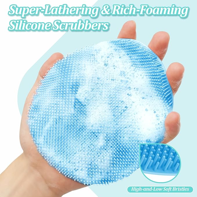 Upgrade Silicone Bath Glove 4PCS, 360° Anti-Slip & Enlarged Silicone Body Scrubber for Rich Foaming Deep Cleaning, Revolutionary No-Grip & Hand-fit Shower Scrubber for All Skin Types.(4-Color)