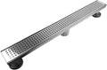 Neodrain 36-Inch Linear Shower Drain with Removable Quadrato Pattern Grate Cover, Polished 304 Stainless Steel Shower Linear Drain, Chrome Bathroom Floor Drainage &Leveling Feet, Hair Strainer, CUPC