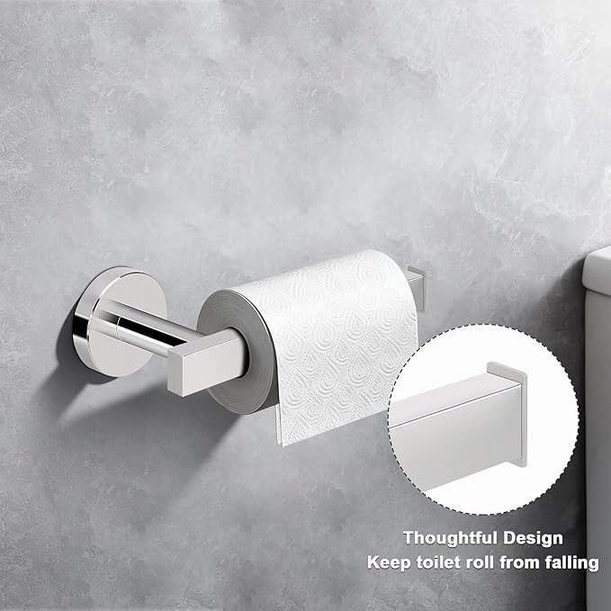 NearMoon Bath Square Toilet Paper Holder, Premium SUS304 Stainless Steel Rustproof Wall Mounted Toilet Roll Holder for Bathroom, Kitchen, Washroom (Chrome Finish)
