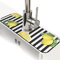 Kitchen Sink Splash Guard，Lemon and stripes Faucet Mat Sink Gadgets-Super Absorbent Fast Drying Mat Drip Catcher for Kitchen, Bathroom,Sink Mat, Dish Drying Mat, Bathroom(15" X 5.5" )