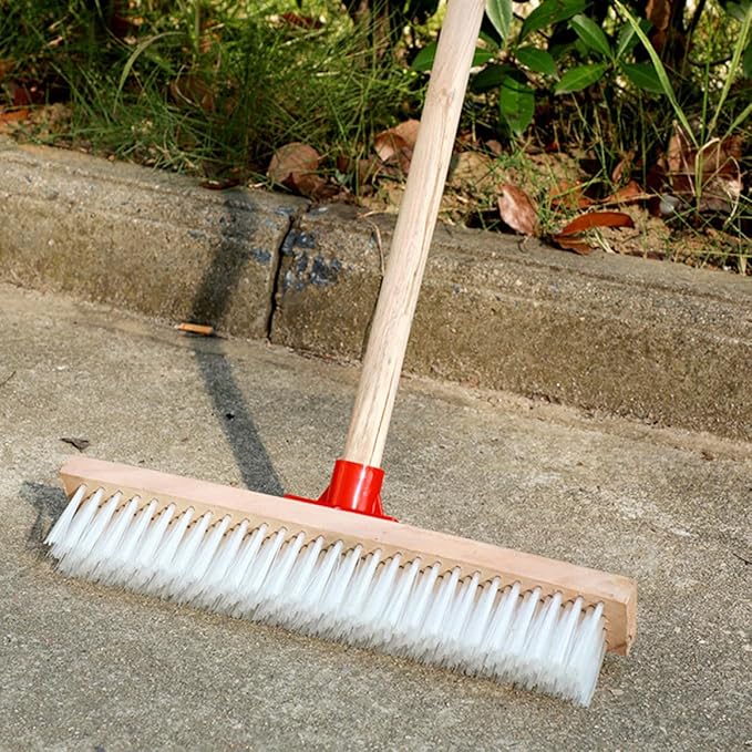 BESPORTBLE Long Handle Stiff Bristle Floor Scrub Brush 40cm Nylon Decking Brush for Patio and Bathroom Tile Cleaning Outdoor Heavy Duty Scrubber for Grout and Carpet Stain Removal