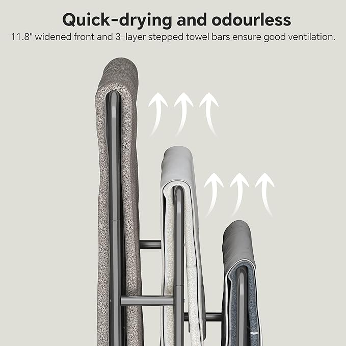 FreeStanding Towel Rack for Bathroom & Blanket Holder, 3-Tier Towel Drying Rack, 15.6" L x 11.8" W x 41.7" H, Blanket Ladder for Bedroom/Living Room,Rustic Brown