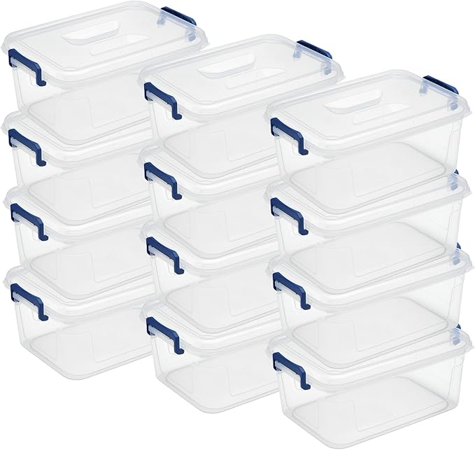 Tribello Clear Storage Bins with Lids, 12-Pack Stackable Plastic Storage Containers for Home Organization – Clear Totes for Closet and Underbed Storage, 9.5