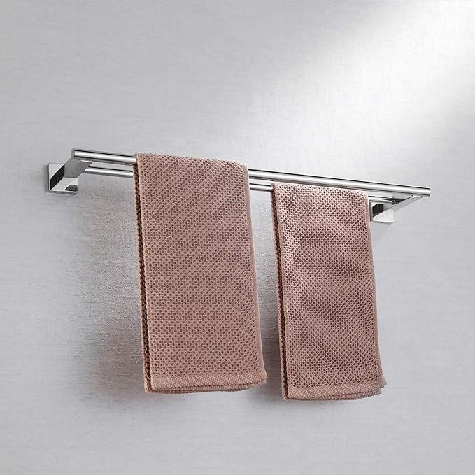 Miyili Bathroom Double Towel Bar 24-Inch Stainless Steel Bath Hand Towel Rack Wall Mount Polished Finish, A02C60B