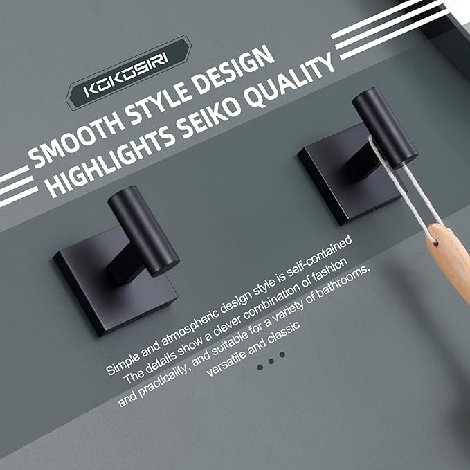 KOKOSIRI Robe Hook Bathroom Towel Coat Hooks Matte Black for Bath Kitchen Wall 2 Pack Stainless Steel B1013BK-P2