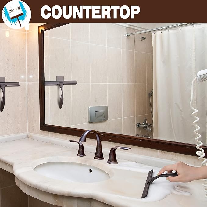 NETANY Shower Squeegee, 10-Inch Bronze Squeegee, All-Purpose Stainless Steel Squeegee for Bathroom, Shower Doors, Mirrors, Tiles and Car Windows - 100% Streak Free