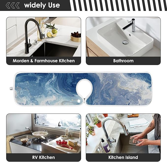2 PCS Kitchen Sink Splash Guard 30 Inch Faucet Mat for Kitchen Sink Bathroom Sink Faucet Absorbing Drip Drain Mat Pad Microfiber Soft Washable Blue Fluid