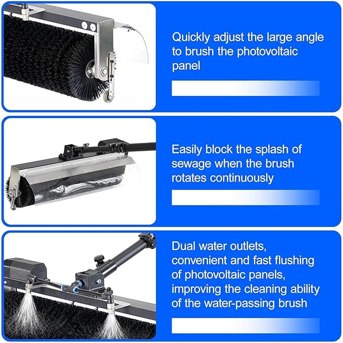 Solar Panel Cleaning Kit, Electric Solar Panel Cleaning Brush Kit, Telescopic Water Fed Pole with Rotary Brush Head, Universal Hose Connector for Windows, Conservatories & Roofs