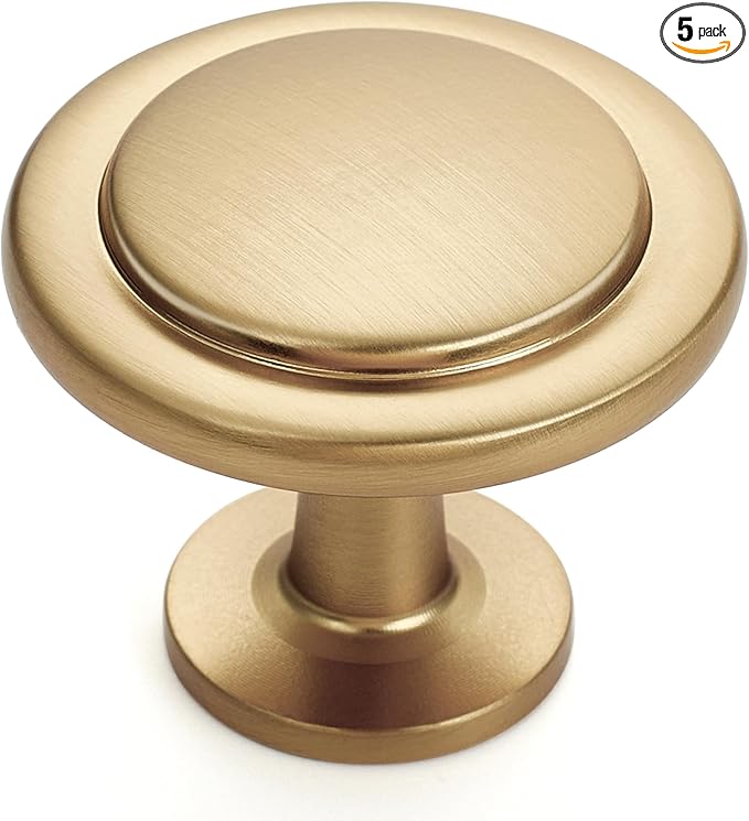 Ravinte 5 Pack 1-1/4 inch Kitchen Cabinet Knobs Champagne Bronze Dresser Zinc Pulls Door Drawer Handles for Dresser Drawers