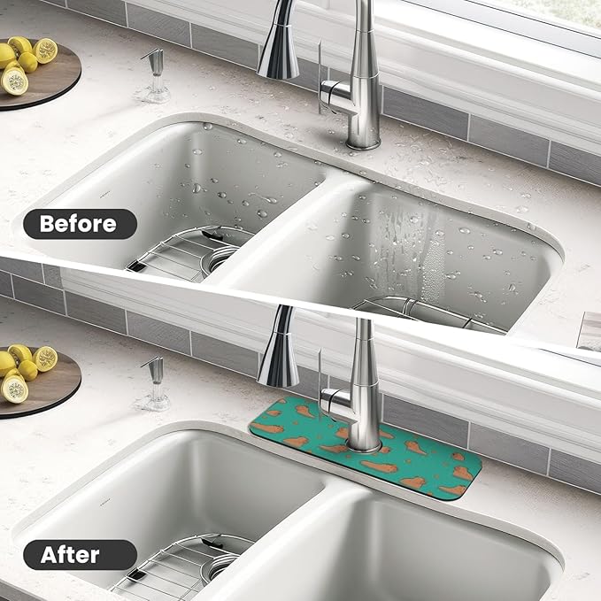 Cute Capybara Play Eat Food Kitchen Sink Splash Guard Faucet Mat Super Absorbent Fast Drying Mat Sink Gadgets-Fast Drying Pad Sink Mat For Kitchen Bathroom (15" X 5.5" )