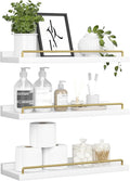 Floating Shelves for Wall Decor, White and Gold Shelves for Bathroom, Living Room, Bedroom, Picture Frames, Plants, Kitchen (Set of 3)
