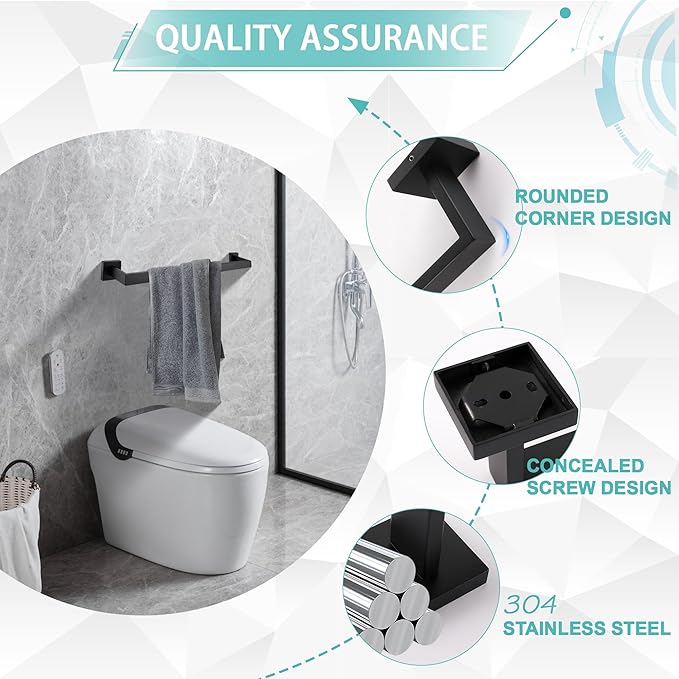 LANC 2 Pack Bathroom Towel Bars, Matte Black 20-Inch Bathroom Square Towel Racks Kitchen Hand Towel Holders Total-22" Stainless Steel Wall Mount Towel Hanger Rods,A8804-5MB