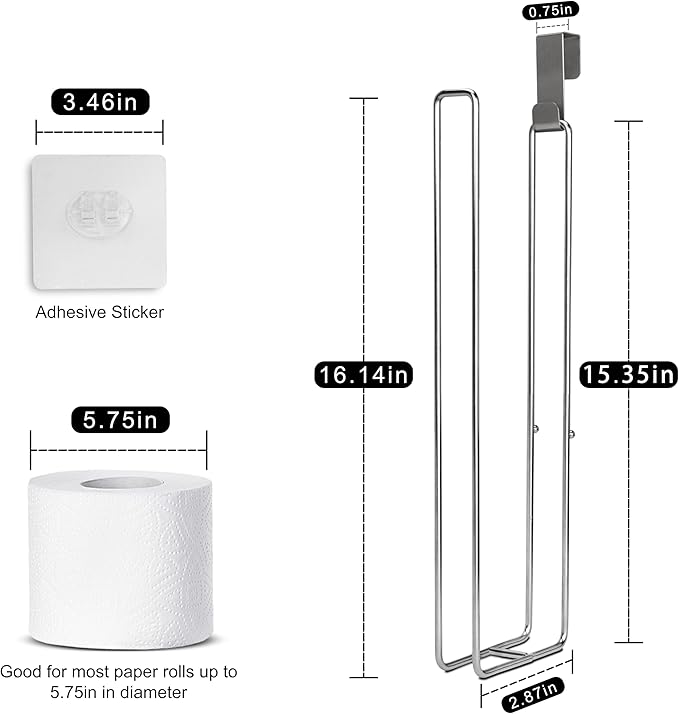 Toilet Paper Holder for 4 Rolls Tissue, Over The Tank Toilet Paper Holder, Stainless Steel Rustproof Toilet Paper Storage Wall Mount, fo Bathroom Storage and Organization, Silver, 1 PC