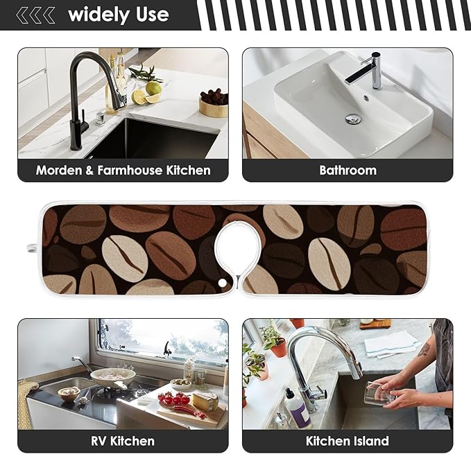 2 PCS Kitchen Sink Splash Guard 23.6 Inch Faucet Mat for Kitchen Sink Bathroom Sink Faucet Absorbing Drip Drain Mat Pad Microfiber Soft Washable Brown Coffee Beans