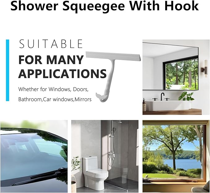 Shower Squeegee for Glass Doors, 2-in-1 Silicone Shower Squeegee with Hook,Hang Anywhere | Streak-Free Bathroom Squeegee | Household Window Mirror Squeegee for Bathroom, Glass, Tile Wall, Car(Gray)