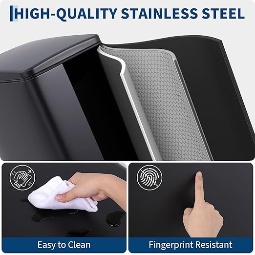 Garvee Slim Trash Can with Lid, 12 Gal (45 L) Stainless Steel Kitchen Garbage Can with Inner Bucket and Step On Foot Pedal, Narrow Metal Trash Bin, Black
